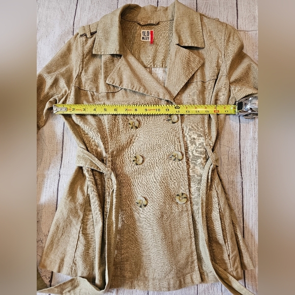 Old Navy Vintage Y2K •Size Small• Belted Linen Blend Pea Coat Tan - Picture 7 of 8